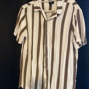 H&M Brown and White Striped Casual Button Down Shirt